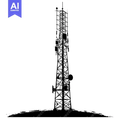 Silhouette of a Tall Communication Tower with Antennas