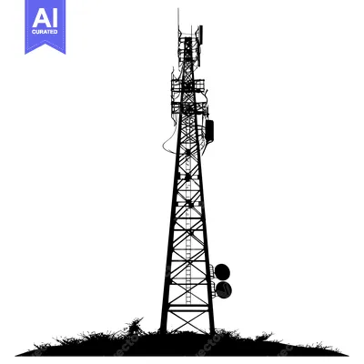 Silhouette of a Tall Communication Tower with Antennas