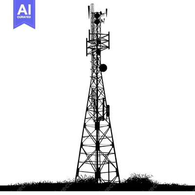 Silhouette of a Tall Metal Tower with Antennas