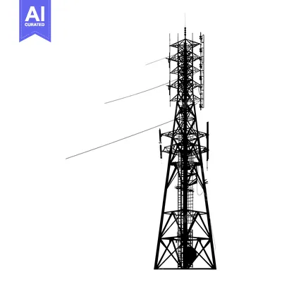 Aset premium populer: Silhouette of a Tall Communication Tower with Wires