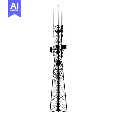 Black and white silhouette of a tall communications tower