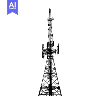 Black and White Silhouette of a Tall Communication Tower