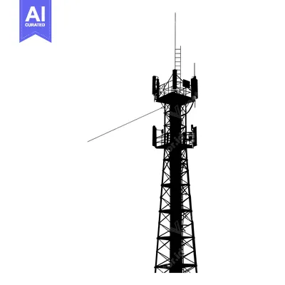 Aset premium populer: Silhouette of a Tall Communication Tower with Antennas