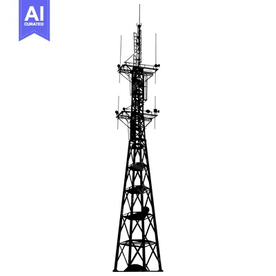 Premium design asset: Silhouette of a Tall Communication Tower with Antennas