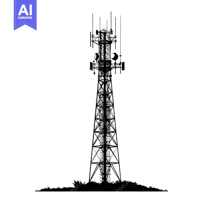 Silhouette of a Tall Communication Tower with Antennas