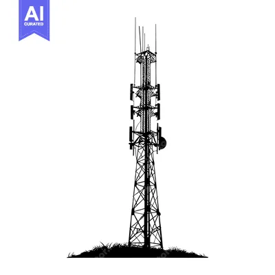 Silhouette of a Tall Communication Tower with Antennas