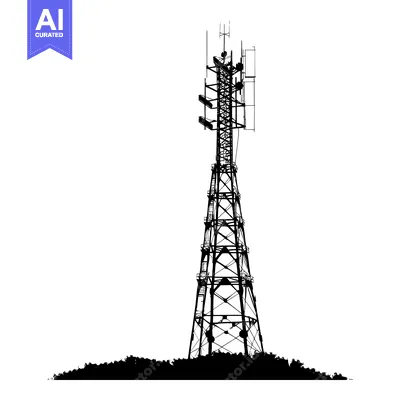 Popular premium asset: Silhouette of a Tall Communication Tower with Antennas and Ground Cove