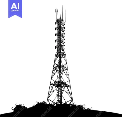 Silhouette of a Cell Tower with Antennas and Surrounding Trees