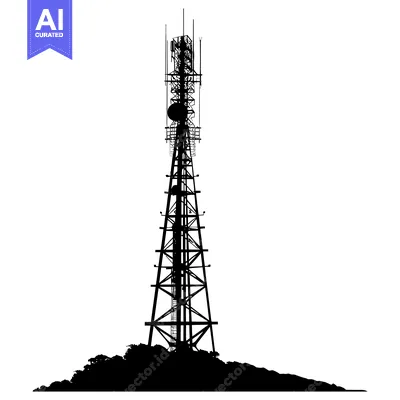 Silhouette of a Tall Communication Tower with Antennas