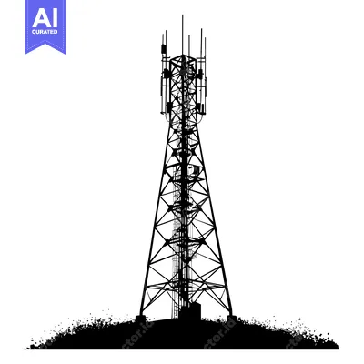 Silhouette of a Tall Communication Tower with Antennas