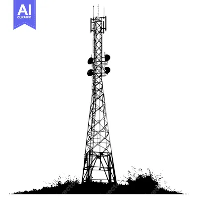 Aset desain premium: Silhouette of a Tall Communication Tower with Antennas