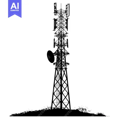 Aset premium populer: Silhouette of a Telecommunications Tower with Antennas and a Satellite