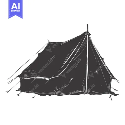 Aset premium populer: A Hand-Drawn Silhouette of a Tent with Stakes and Ropes