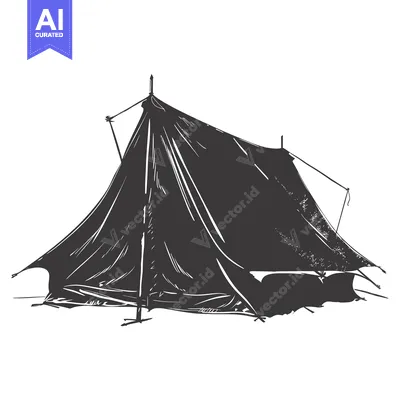 A Hand-Drawn Sketch of a Black Tent with Flaps Down