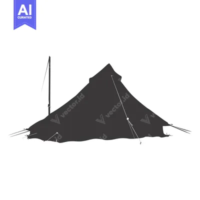 Aset desain premium: A Black and White Silhouette of a Tent with a Central Pole
