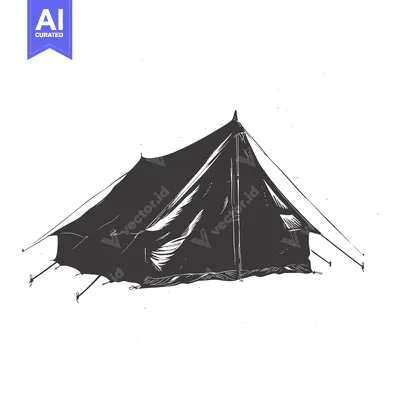Aset premium populer: Hand-drawn illustration of a black tent with lines
