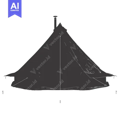 Premium design asset: A black and white silhouette of a tent with a chimney