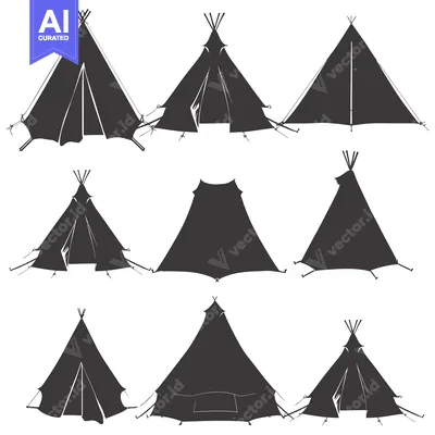 Nine Black and White Tent Silhouettes