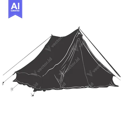 Aset desain premium: Black and White Sketch of a Tent with Ropes
