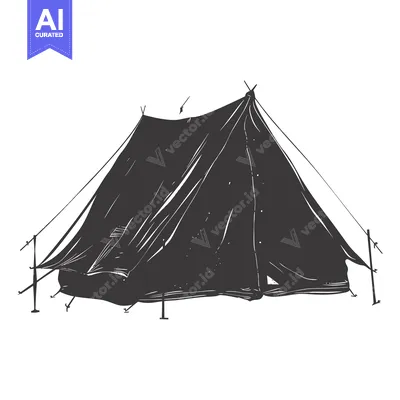 Aset premium populer: Black and White Hand-Drawn Sketch of a Tent