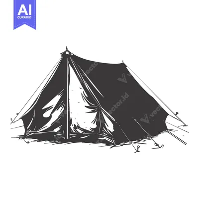 Aset desain premium: Hand-Drawn Sketch of a Tent with Ropes and Stakes