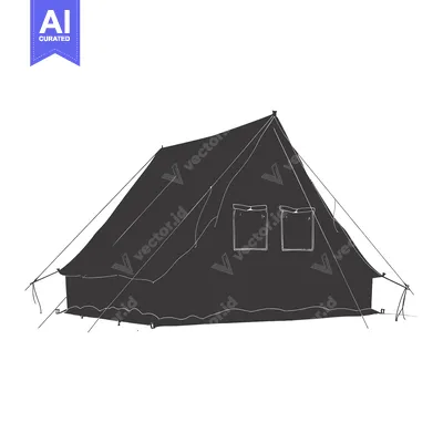 Aset desain premium: Black and White Sketch of a Tent with Two Windows