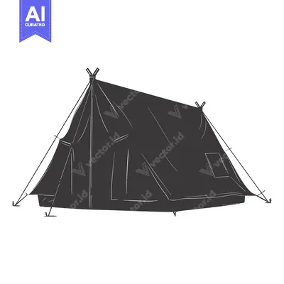 Aset premium populer: Hand-drawn illustration of a black tent with a window