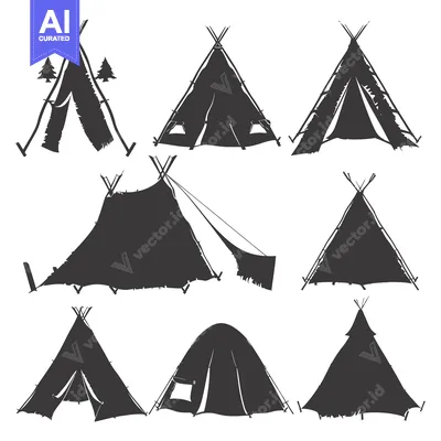 Aset desain premium: Collection of Nine Tent Silhouettes
