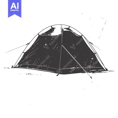 Premium design asset: A Black and White Sketch of a Tent in a Field