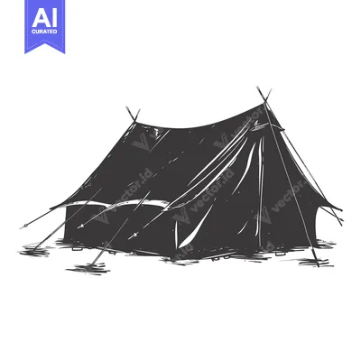Aset desain premium: A Hand-Drawn Sketch of a Black Tent with Poles