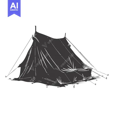 Aset premium populer: Hand-Drawn Illustration of a Black Tent with Ropes and Stakes