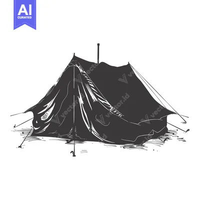 Premium design asset: Black and White Sketch of a Camping Tent