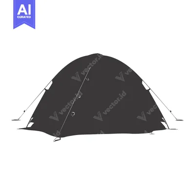 Aset desain premium: A black and white illustration of a simple tent