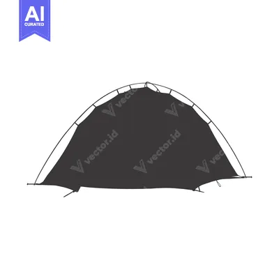 Aset desain premium: A simple black silhouette of a tent with curved poles