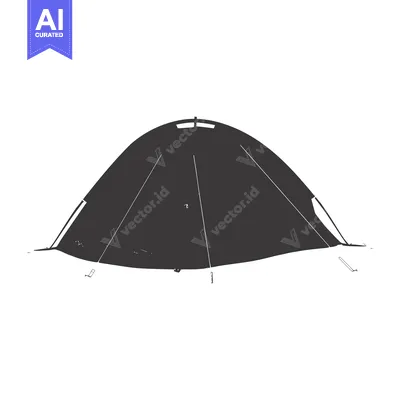 Aset desain premium: Hand-drawn silhouette of a dome-shaped tent with stakes