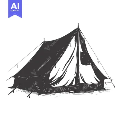Aset desain premium: Hand-Drawn Sketch of a Simple Tent with White Background