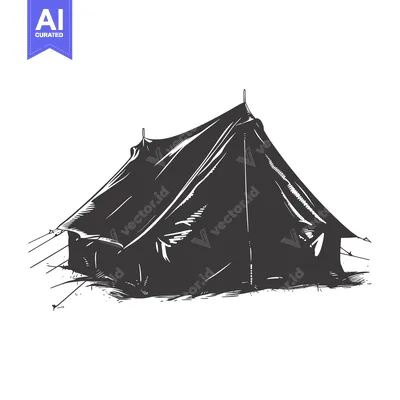 Premium design asset: A Black and White Hand-Drawn Illustration of a Tent