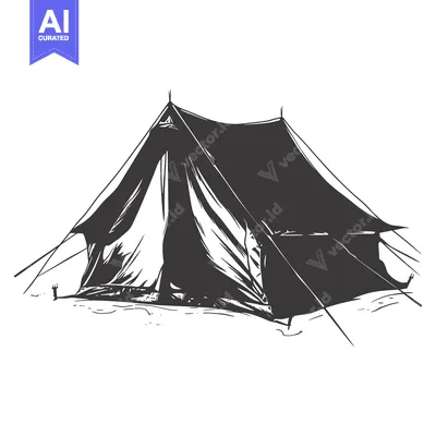 Hand-Drawn Illustration of a Black Tent with Ropes