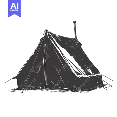 Aset premium populer: A Black and White Line Drawing of a Tent with a Chimney