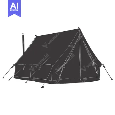 Aset desain premium: A black and white sketch of a tent with a chimney