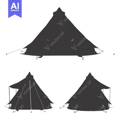 Premium design asset: Three Silhouettes of a Pointed Tent with Guy Ropes