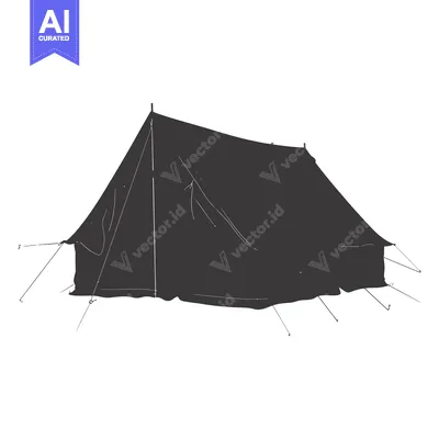 A hand-drawn sketch of a dark grey tent with ropes attached.