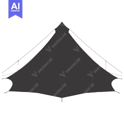 Silhouette of a black tent with guy lines