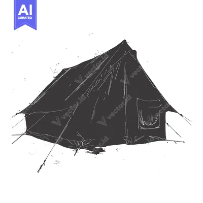 Aset desain premium: A Hand-Drawn Sketch of a Tent with a Single Doorway