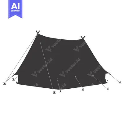 Aset desain premium: Silhouette of a pitched camping tent with guy lines and stakes