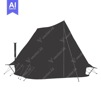 Aset desain premium: Black and White Silhouette of a Tent with a Chimney
