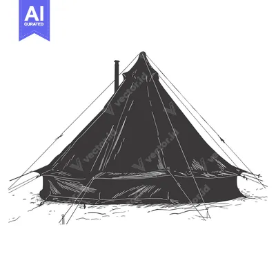 A Hand-Drawn Sketch of a Tent with a Chimney