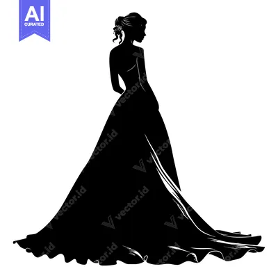 Premium design asset: Silhouette of a Bride in a Flowing Wedding Dress