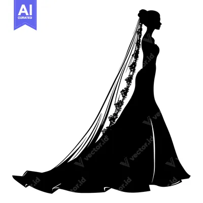Popular premium asset: Silhouette of a Bride in a Wedding Dress and Veil