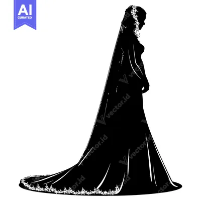 Aset premium populer: Silhouette of a Bride in a Wedding Dress and Veil